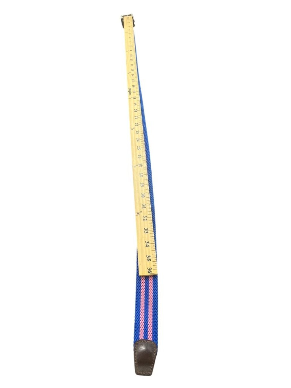 Vineyard Vines Mens Size 36 Woven Belt With Leather Trim Blue Pink Stripe - Picture 5 of 5